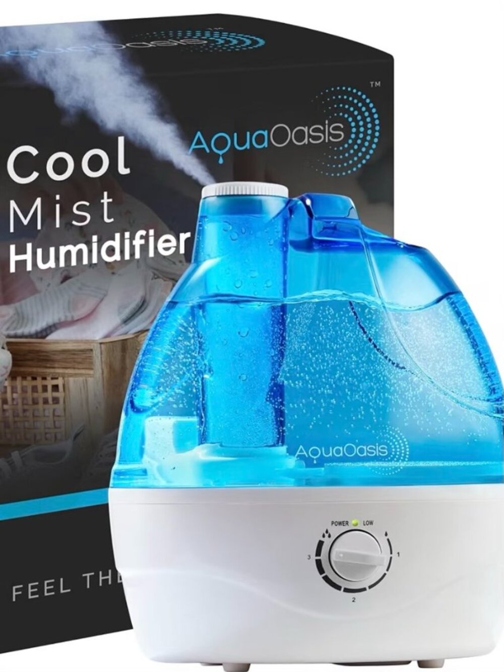 AquaOasis Cool Mist Humidifier 2.2L Quiet Ultrasonic White Blue